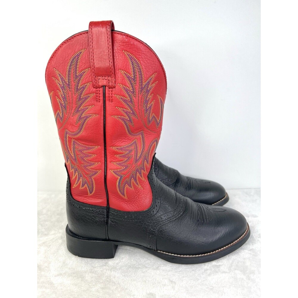 Ariat Heritage Stockman Black Red Leather Cowboy Boots Western Mens 8 D Roundtoe